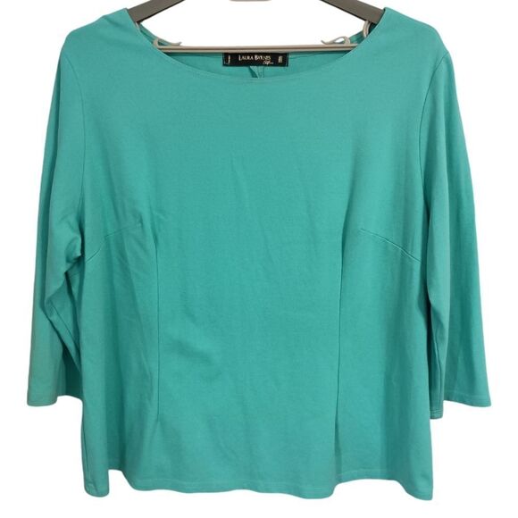 Laura Byrnes Zipper Back Top 4X Plus Size Blouse Aqua Pinup Girl Jersey Knit - Picture 10 of 16